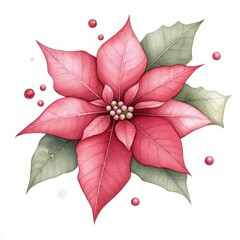 A vibrant poinsettia flower with rich red petals and green leaves, perfect for festive and seasonal decorations.