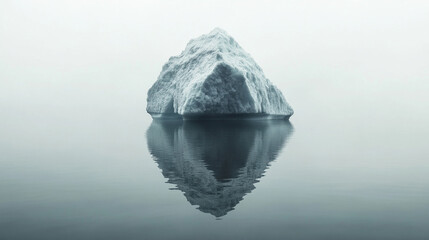 iceberg floats serenely in crystal-clear water, its white surface gleaming under sunlight. The submerged portion hints at its hidden depth, symbolizing unseen potential and mystery beneath the surface