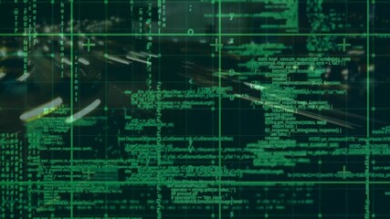 Wall Mural - animation of network of connections over cityscape
