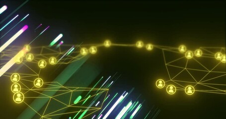 Sticker - Animation of network of connections with people icons over light trails