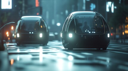 Futuristic Self-Driving Cars on a City Street