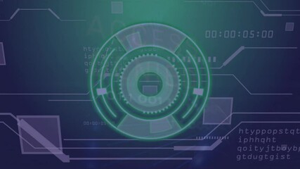 Sticker - Animation of scope scanning and digital data processing over green background