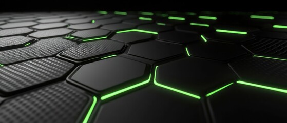 hexagon model background gaming with black viber material effect green neon lights wallpaper ai gene