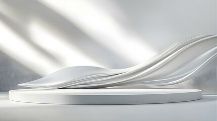 Canvas Print - Abstract White Fabric Wave on Podium with Light and Shadow