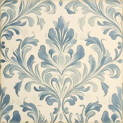 Wall Mural - 54. Elegant damask tile design with soft, swirling patterns in light hues