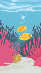 Canvas Print - Two Yellow Fish Swimming Through Underwater Coral Reef.