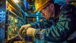 © Wild Dream - Focused electrical engineer working on complex wiring in an industrial setting