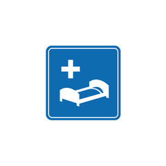 road sign icon, hospital symbol in blue checkered board. suitable for poster and web icon use