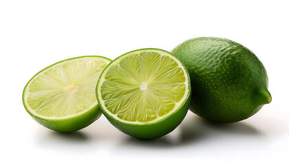 Whole and halved finger lime fruit isolated on a white background, ideal for culinary, exotic fruit, and food themes