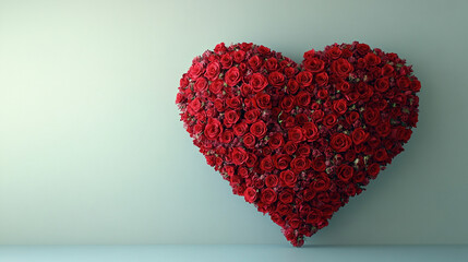 heart shape made from vibrant red roses, symbolizing love and passion. This stunning Valentine’s Day decor evokes feelings of romance, affection, and timeless emotional connection