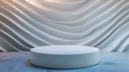 Wall Mural - Abstract White Wavy Background with Round Podium.