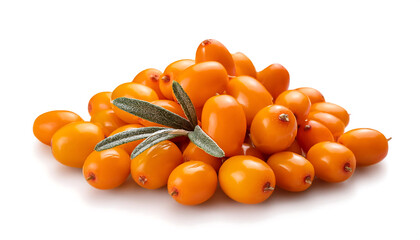 Fresh sea buckthorn berries on a clean white background, perfect for culinary, fruit, and food preparation