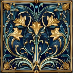 26. Art Nouveau tile pattern with flowing lines and floral motifs