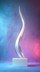 Wall Mural - Abstract Metal Sculpture on a White Podium with Colorful Background.