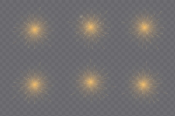 Wall Mural - Set of bright gold stars with highlights. vector png