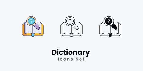 Poster - Dictionary Icons thin line and glyph vector icon stock illustration