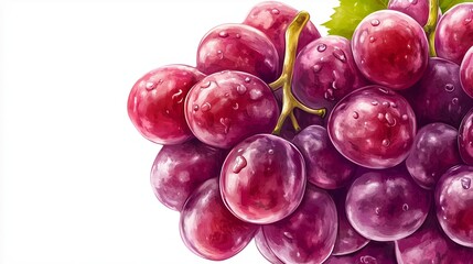 Wall Mural - flat style illustration of juicy grapes on a bright white background. The illustration captures the vivid color and texture of the grapes with clean lines and detailed highlights.