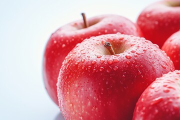 Wall Mural - juicy apples on a clean, bright white background. The focus is on the vivid colors and detailed texture of the apples, with even lighting that highlights their freshness and