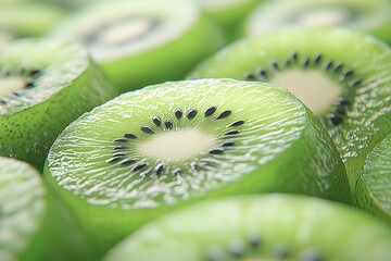juicy kiwis on a clean, bright white background. the focus is on the vibrant green flesh and the det