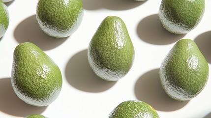 Wall Mural - succulent avocados on a bright white background. The image focuses on the detailed and realistic depiction of the avocados, with soft, even lighting that emphasizes their vivid