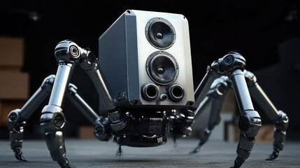 A robot with a large speaker on its head