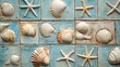 © Mr image - 29. Coastal-themed tile design with seashell and starfish patterns in sandy beige and ocean blue