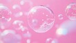 © fivan - Simple pastel-colored bubbles floating against a vivid pink background, creating a sense of lightness and joy with minimal elements