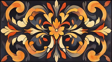 26. Art Nouveau tile pattern featuring flowing lines and floral motifs in rich, dark colors