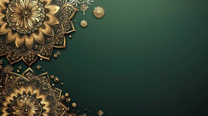 Wall Mural - Golden Mandala Designs with Green Background