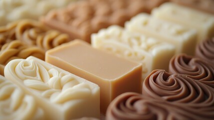 Poster -   A close-up of various soaps with intricate swirl designs on their sides