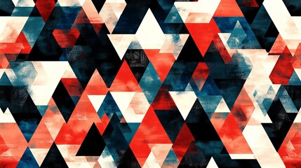 Canvas Print - Geometric pattern featuring colorful triangles in bold red, black, and blue