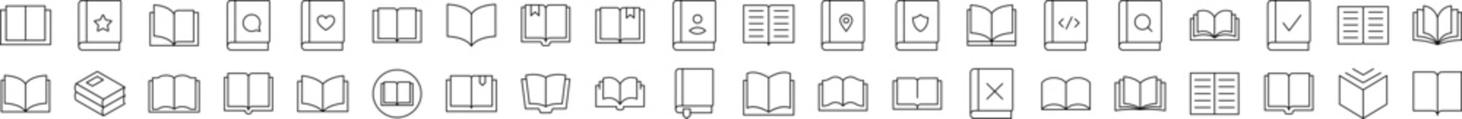 Opened Book Pack of Thin Icons. Editable Stroke. Suitable for Web Sites, Books, Cards, Apps