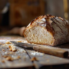 Wall Mural -   Bread on cutting board with knife