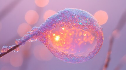 Wall Mural - A Glittering Soap Bubble with an Orange Bokeh Background