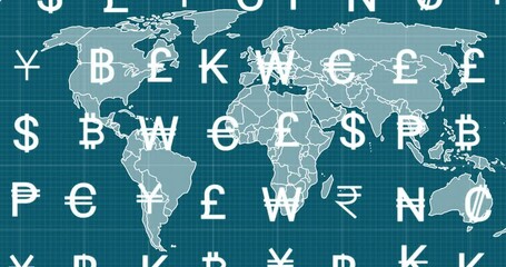 Poster - Currency symbols animation over world map