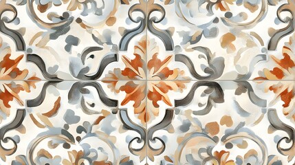 7. Vintage floral tile design with ornate patterns in muted pastels