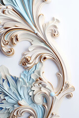 Sticker - Ornament or element of art nouveau ceramic foliage frame corner. Close up luxury decoration with stylized leaves. Generated AI.