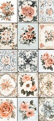 Wall Mural - 45. Vintage floral tiles with repeating, delicate patterns in soft, pastel hues