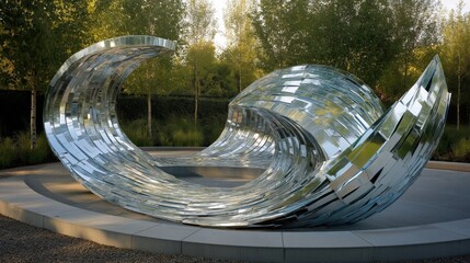 Canvas Print - Modern metal and glass sculpture in public park