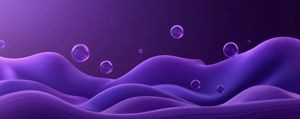 Purple waves with floating bubbles, abstract concept