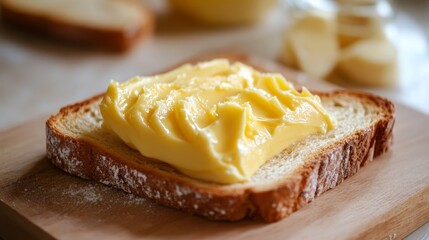 a slice of bread with a spread of yellow butter on top