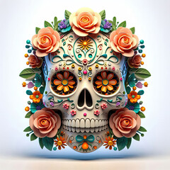 Canvas Print - Dia De Los Muertos Wallpaper Background Illustration, Mexican Sugar Skulls on the Day of The Dead