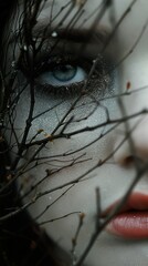 Canvas Print - Close-Up Portrait of a Woman's Eye with Branches