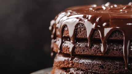 Wall Mural - A chocolate cake with chocolate drizzle on top