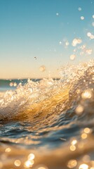 Wall Mural - Sparkling ocean wave close-up at sunset