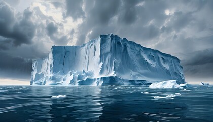 Wall Mural - Iceberg Rising from Ocean Depths Illustrating Climate Change Threats Under Gloomy Skies