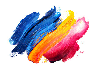 Expressive multicolor brush strokes in vivid acrylic paint on transparent background, bold artistic textures, png. Generative ai