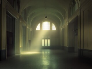 Wall Mural - Light Streaming Through an Arched Hallway in a Historic Building