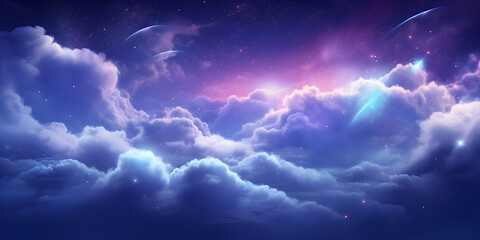 Wall Mural - Magical neon sky clouds in the sky background	