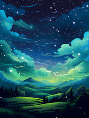 Wall Mural - Illustration background of a magical bright sky with clouds